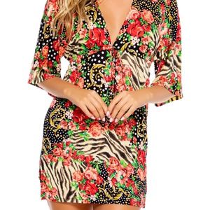 Luli Fama Multicolor Floral and Zebra Print Swim Cover-Up